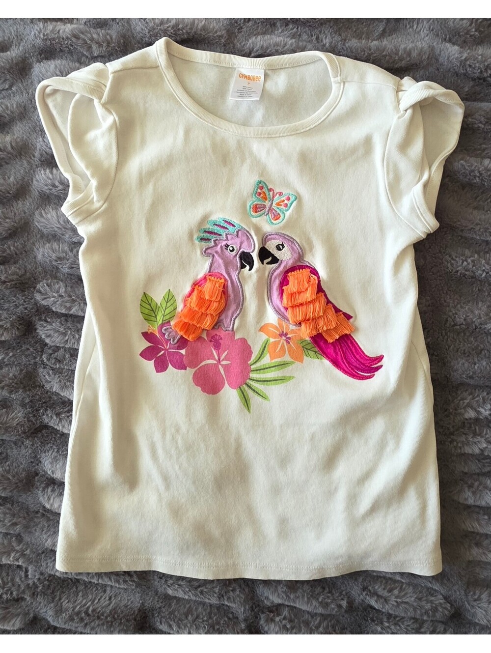Gymboree Girls Ivory Bird Applique Flutter Sleeve Top